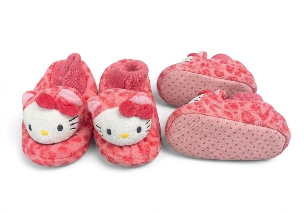 Vintage Sanrio Hello Kitty Pink Leopard Plush Infant Slippers / Booties